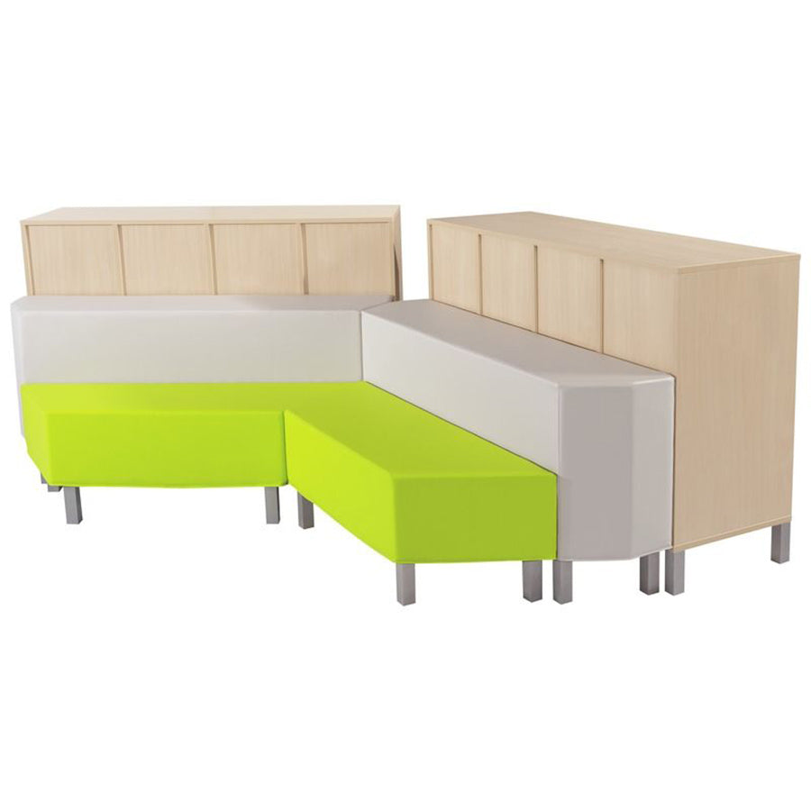 Wesco Delta Reading Island Kit With Metal Feet Modular seating with shelving cabinets front view green