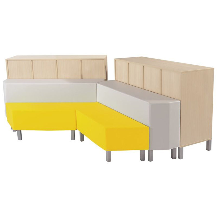 Wesco Delta Reading Island Kit With Metal Feet Modular seating with shelving cabinets front view yellow