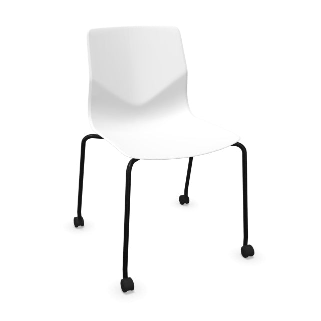 FourSure® 77 polypropylene 4 leg stacking chair with castors