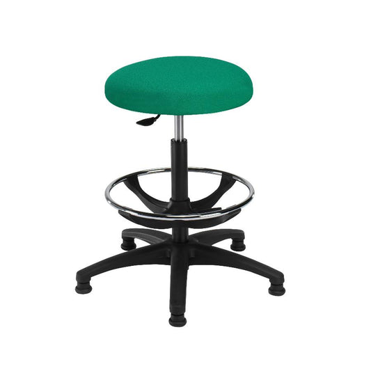 Industrial upholstered stool with Height adjustable footring, high gas lift and glides