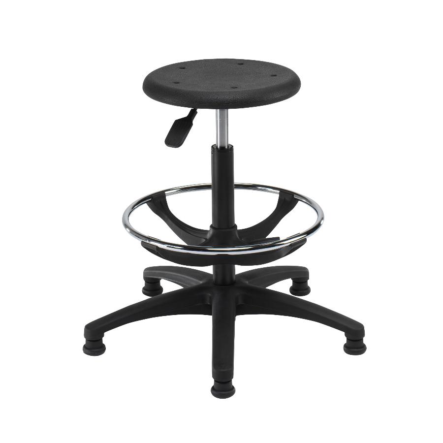 Industrial Stool with Height Adjustable Footring with High Gas Ring and Glides