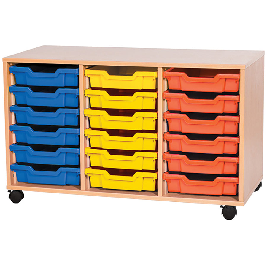 Tray Storage Mobile unit with 18 Gratnells trays and colour edge option